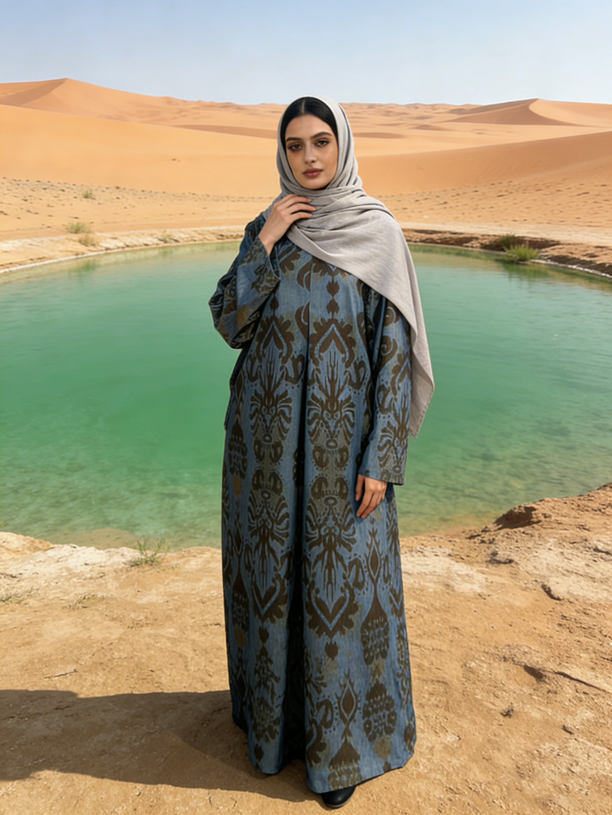 Dubai  Rayon Abaya Women Ethnic Muslim Clothing Modest Style Floor Length Long Sleeve