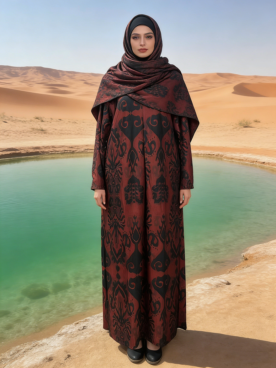Dubai  Rayon Abaya Women Ethnic Muslim Clothing Modest Style Floor Length Long Sleeve