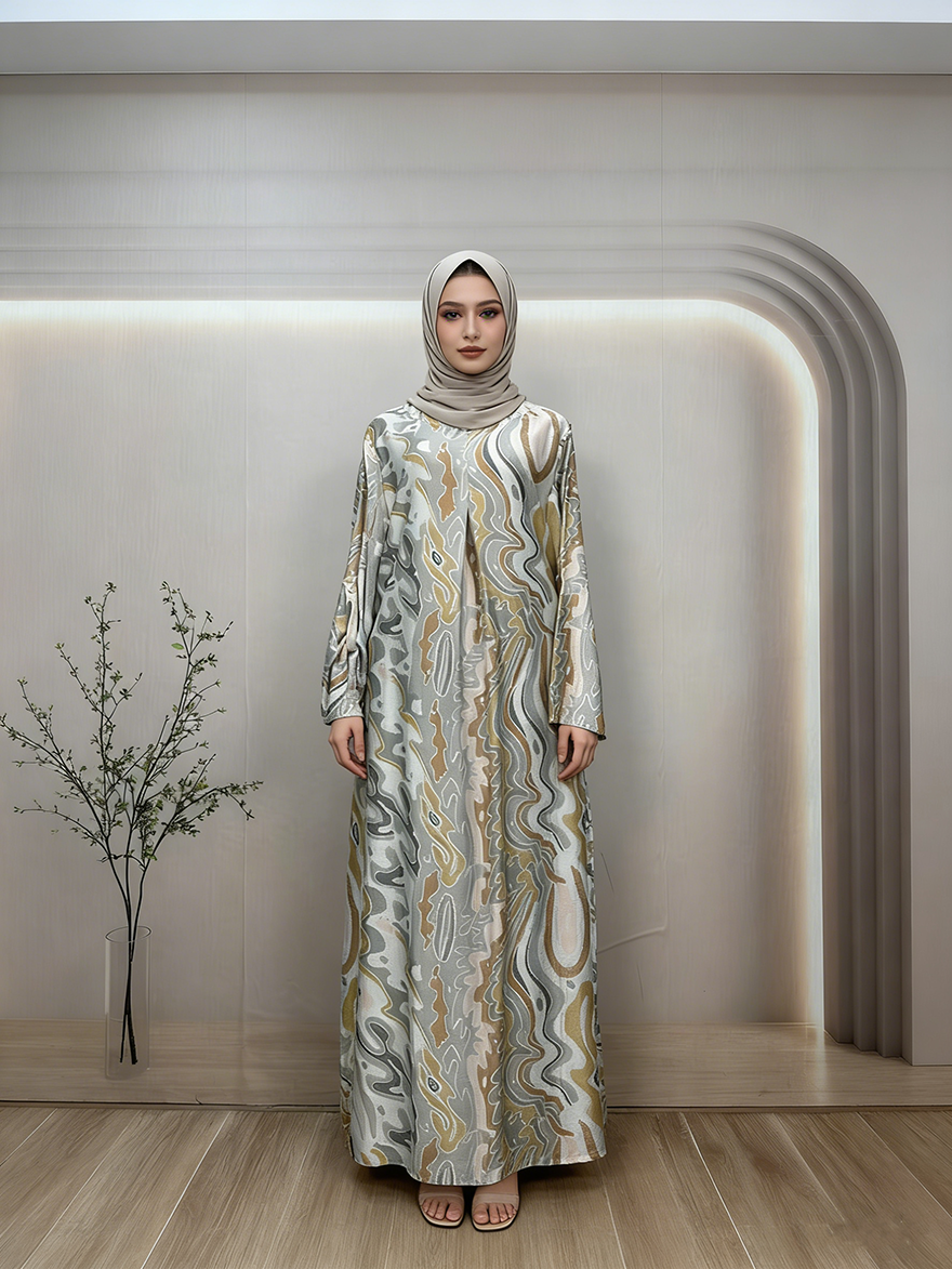 Cross-Border Abaya Dress Summer Satin Not Pleated Tie Casual Ethnic Region Style four Size Linen Breathable