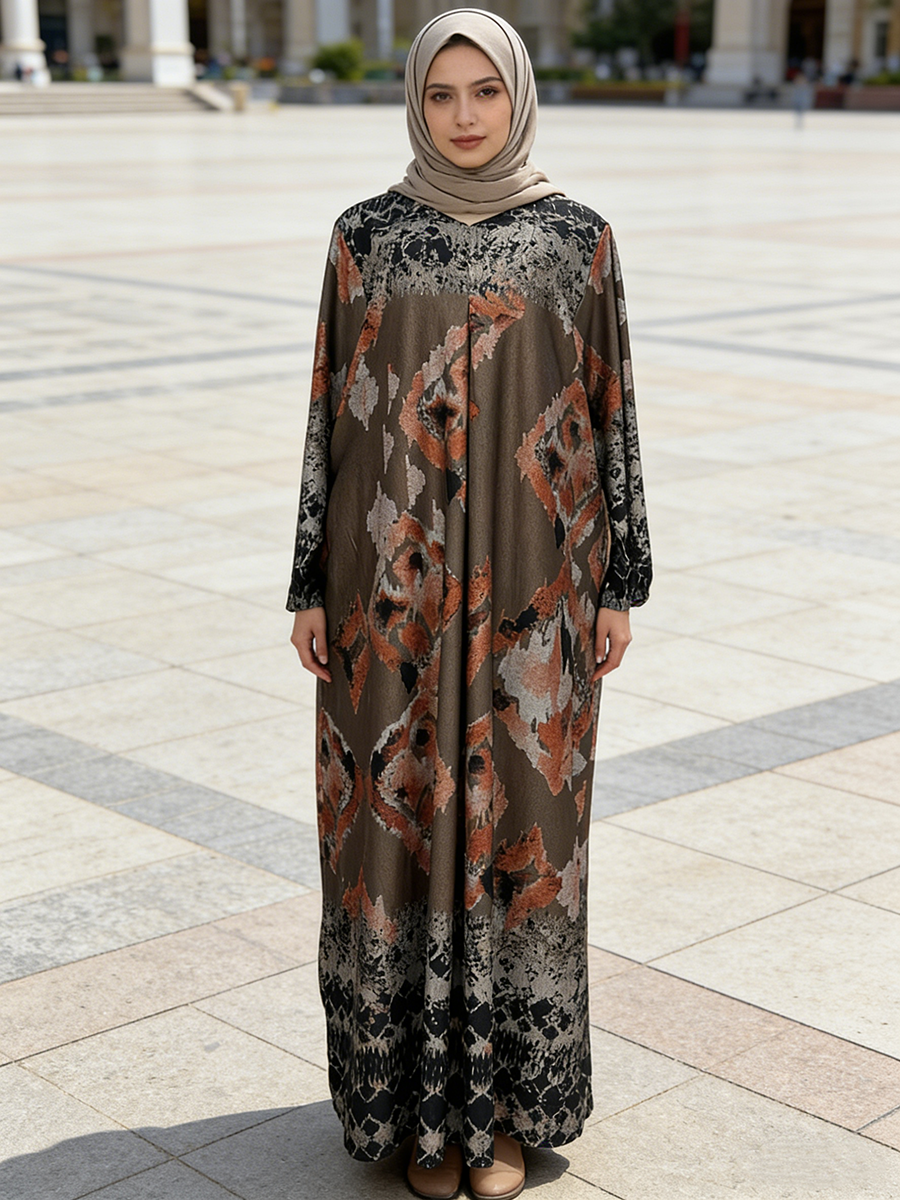 Factory Direct Sale Printed Women's Summer Spring Breathable Floor Length Long Sleeve Linen Loose Casual Design Traditiona