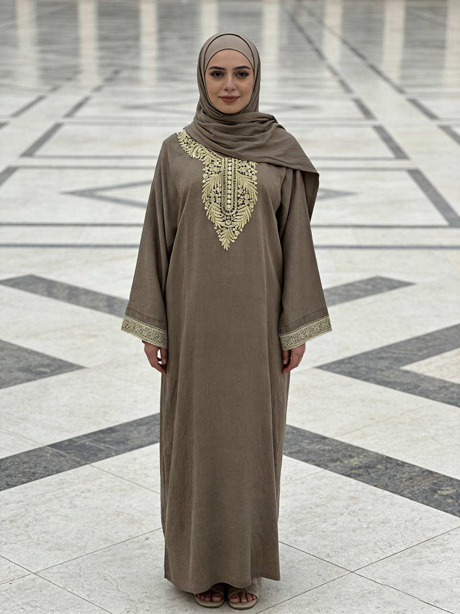 Breathable Floor Length Loose Fit Muslim Robe Popular Newly Summer Muslim Women's Rayon Abaya Dresses Floor Length Long Sleeve