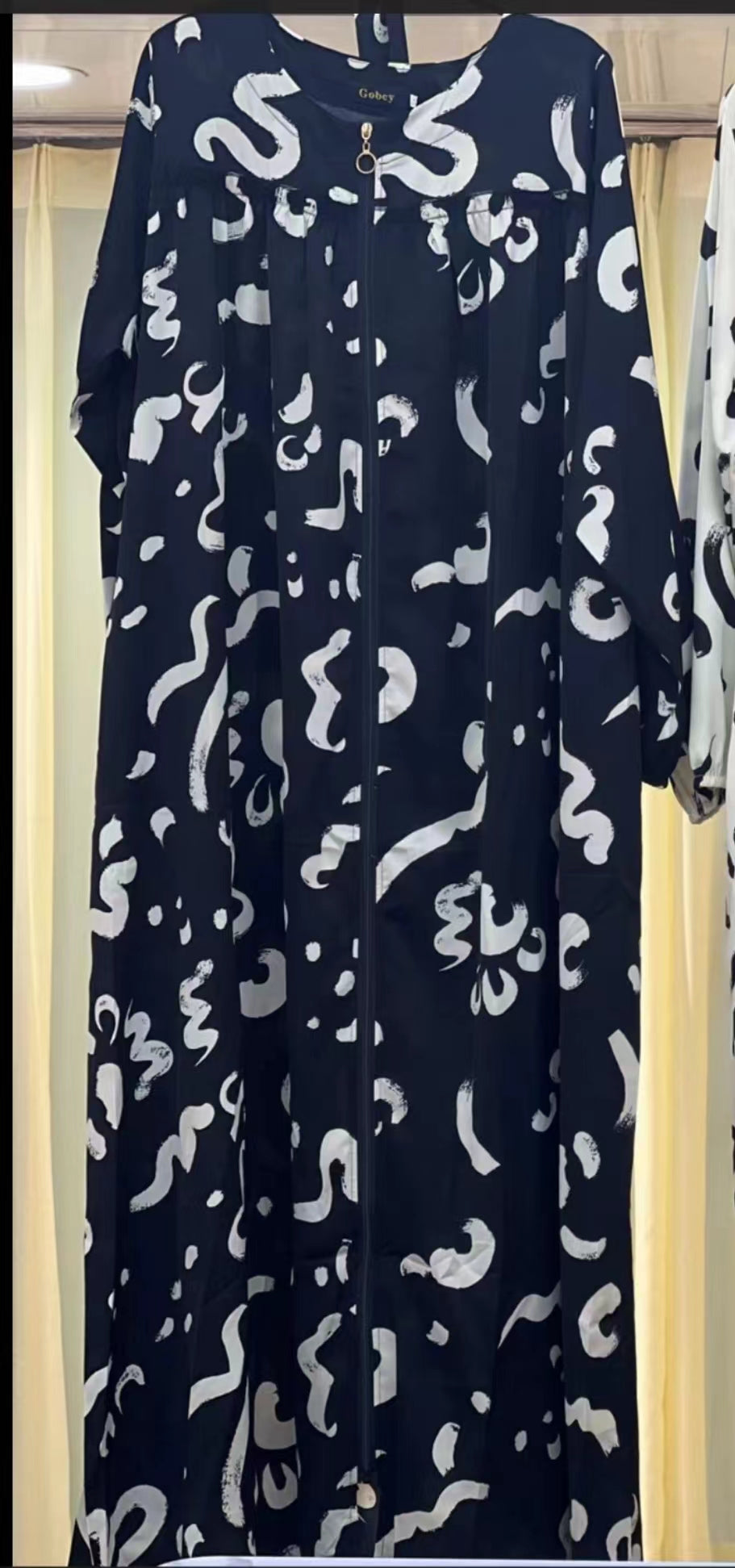 A6【H88】Muslim Dubai Women's  Print Pleated Long Sleeve Loose Dress