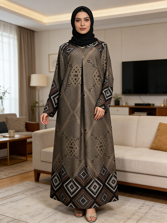 Minimalist Twist Long-Sleeved  Abaya Robe Four Types Size Dress Vintage Winter Middle Eastern Print for Islamic Clothing