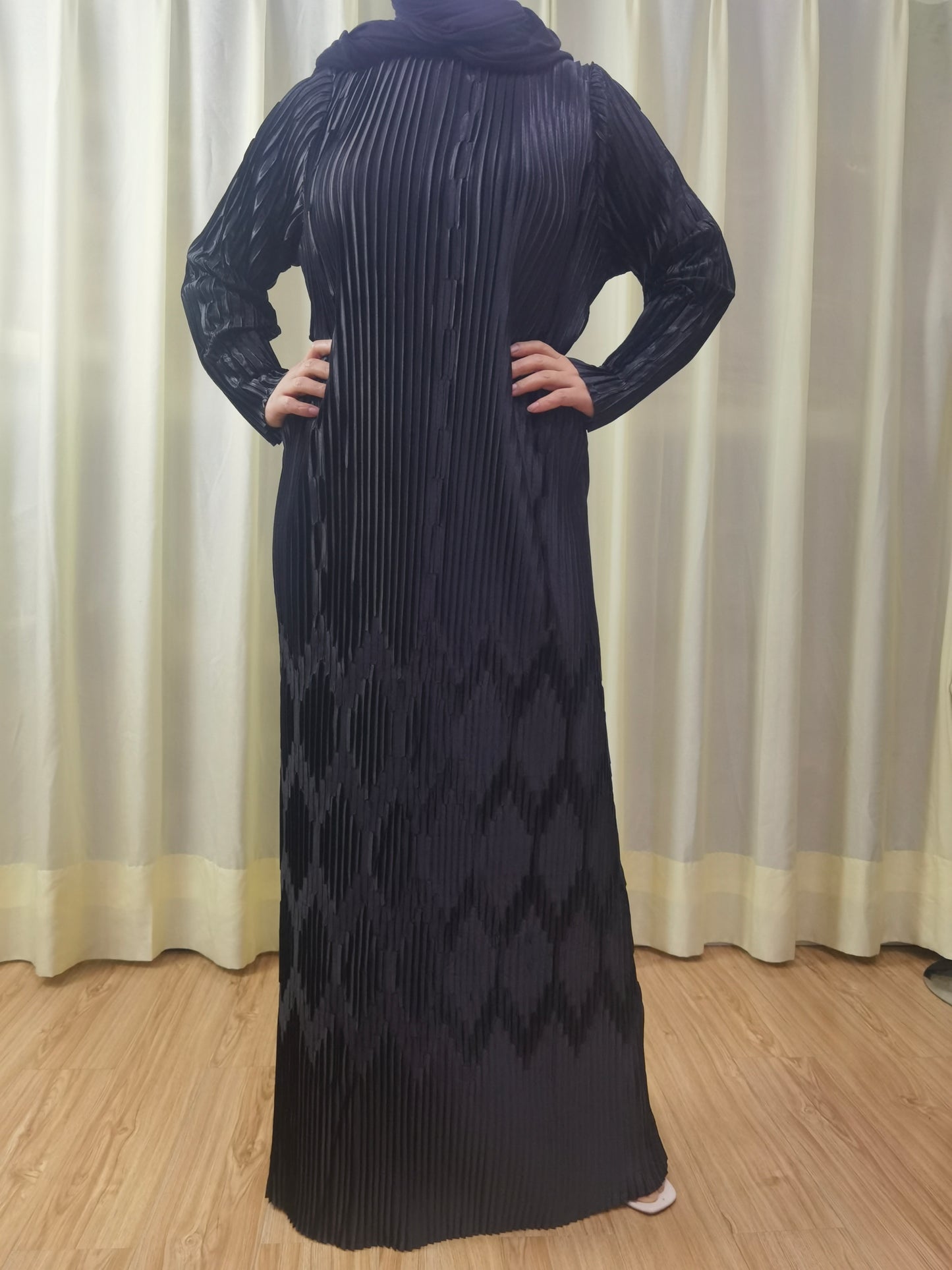 A3【H33】2024 Muslim Women's plain pleated long dress