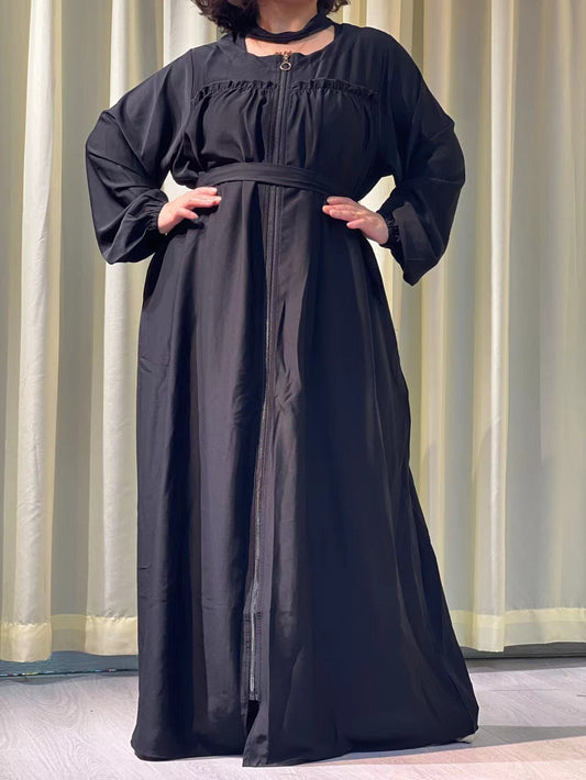A9【H88】Muslin Women plain Long Sleeves Loose style Dress