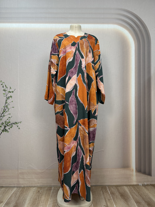 Muslim Women's Summer/Spring Linen Dresses Floor Length H1220-1