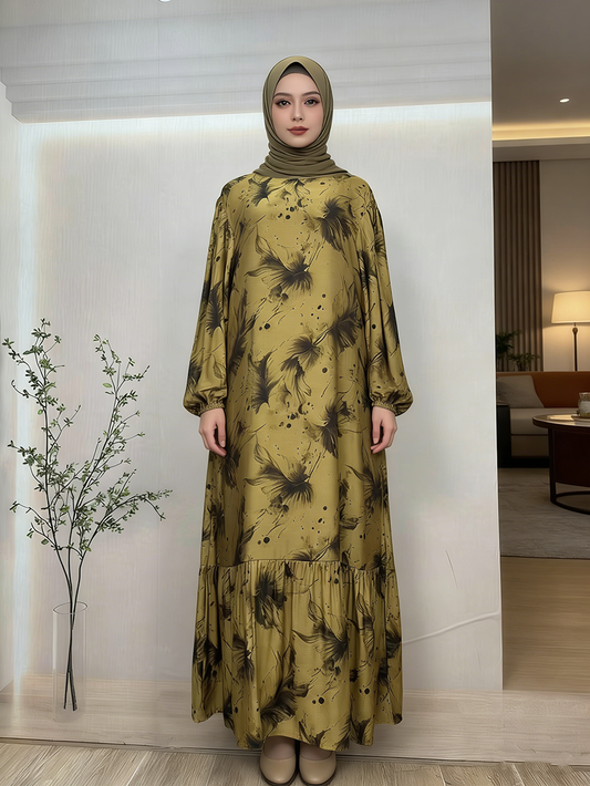 Muslim Women's Modest Elegant Abaya Dress Breathable Fabric Vintage Style for Office Daily Wear-for Summer Spring Four Size