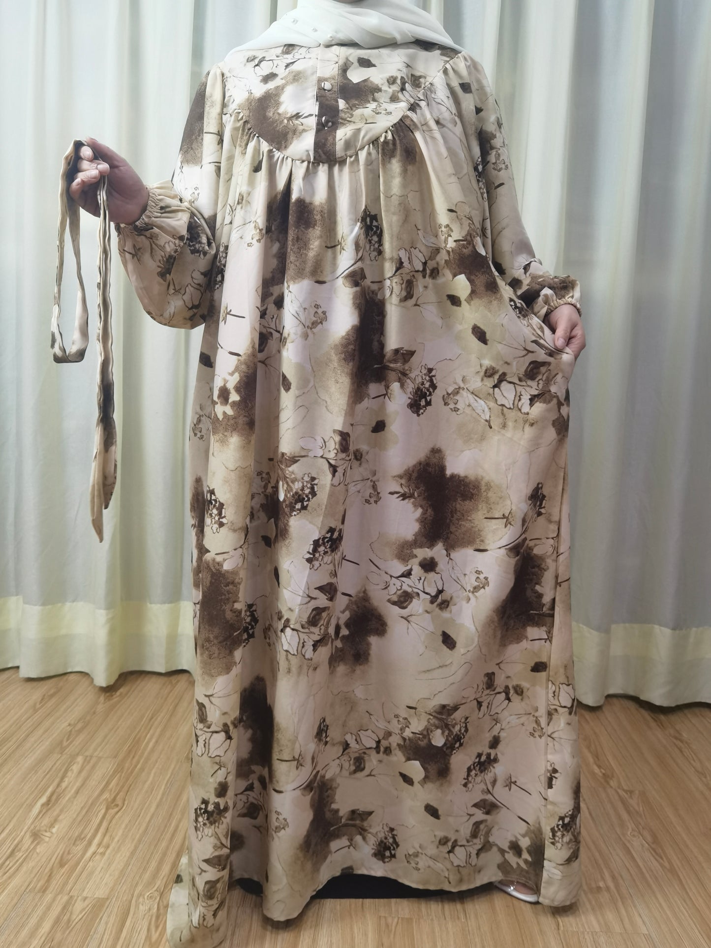 A5【531】2024 Women Dubai Watercolour printing Long Maxi Dress Long Sleeves