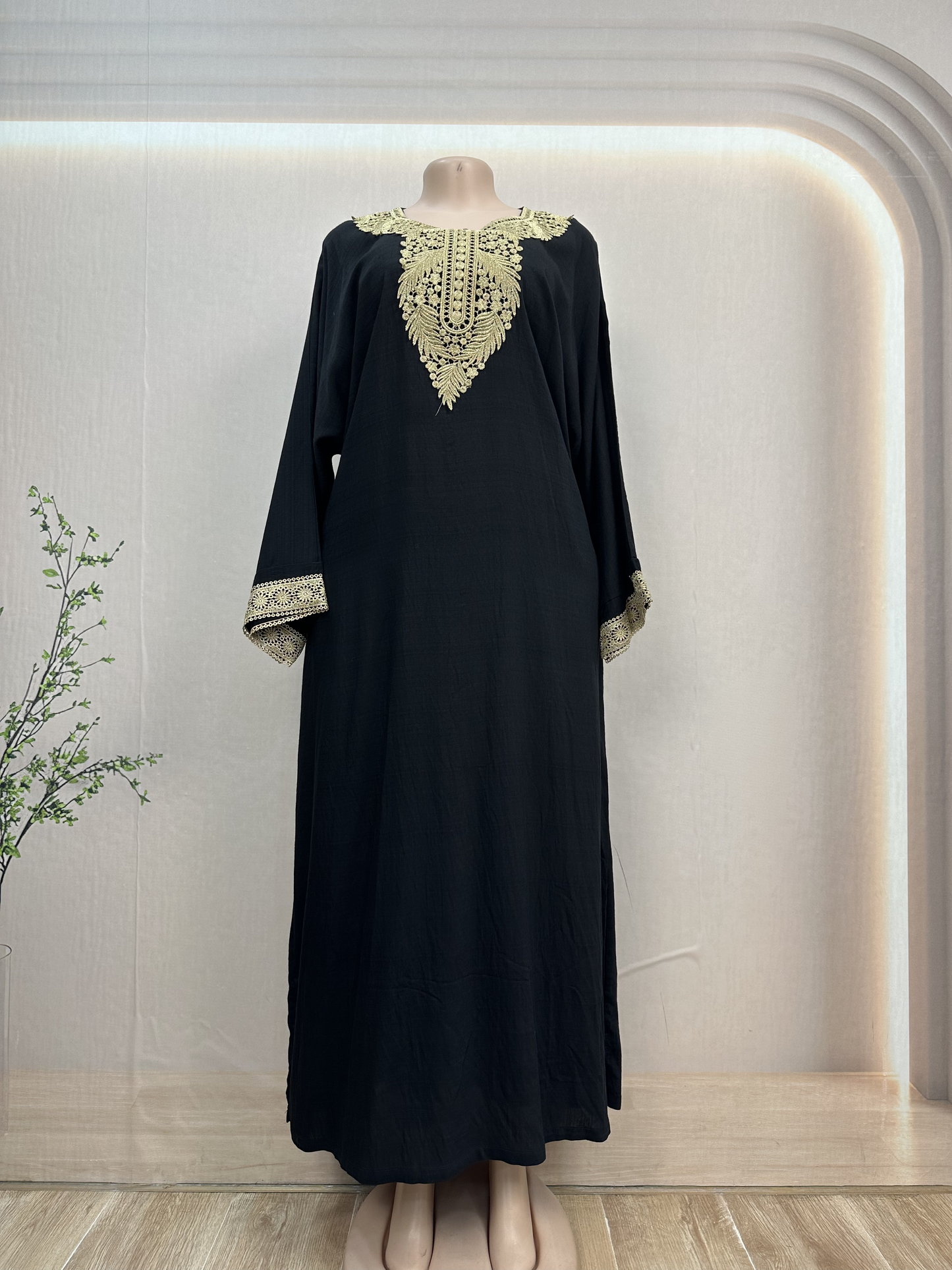 Breathable Floor Length Loose Fit Muslim Robe Popular Newly Summer Muslim Women's Rayon Abaya Dresses Floor Length Long Sleeve