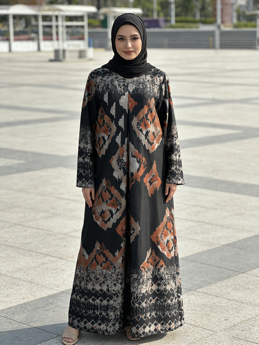Factory Direct Sale Printed Women's Summer Spring Breathable Floor Length Long Sleeve Linen Loose Casual Design Traditiona