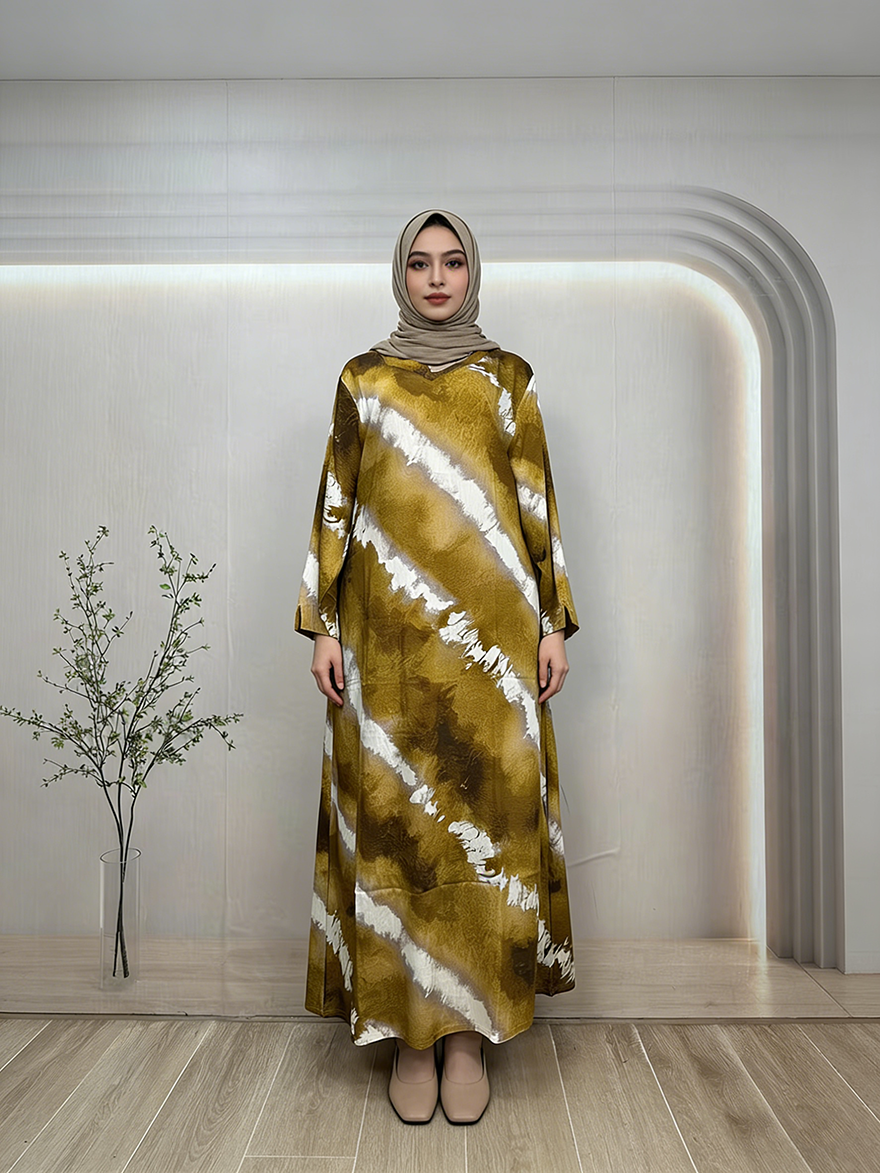 Newly Summer Muslim Women's Linen Abaya Dresses Floor Length Long Sleeve