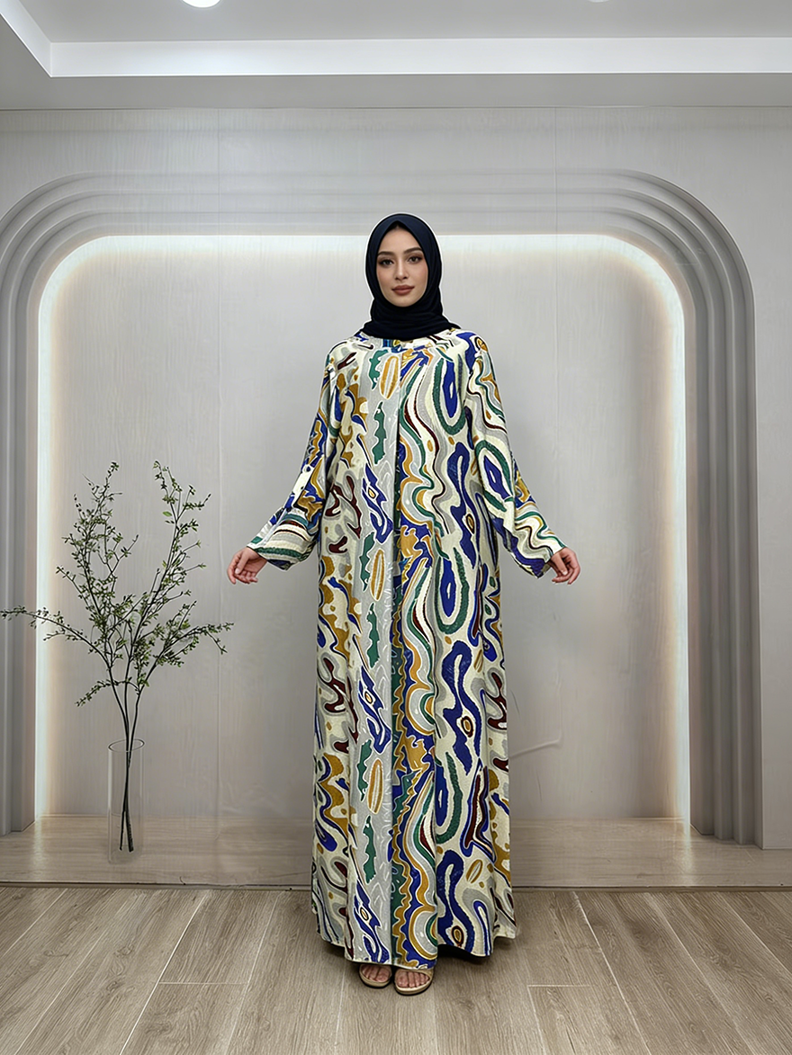 Cross-Border Abaya Dress Summer Satin Not Pleated Tie Casual Ethnic Region Style four Size Linen Breathable