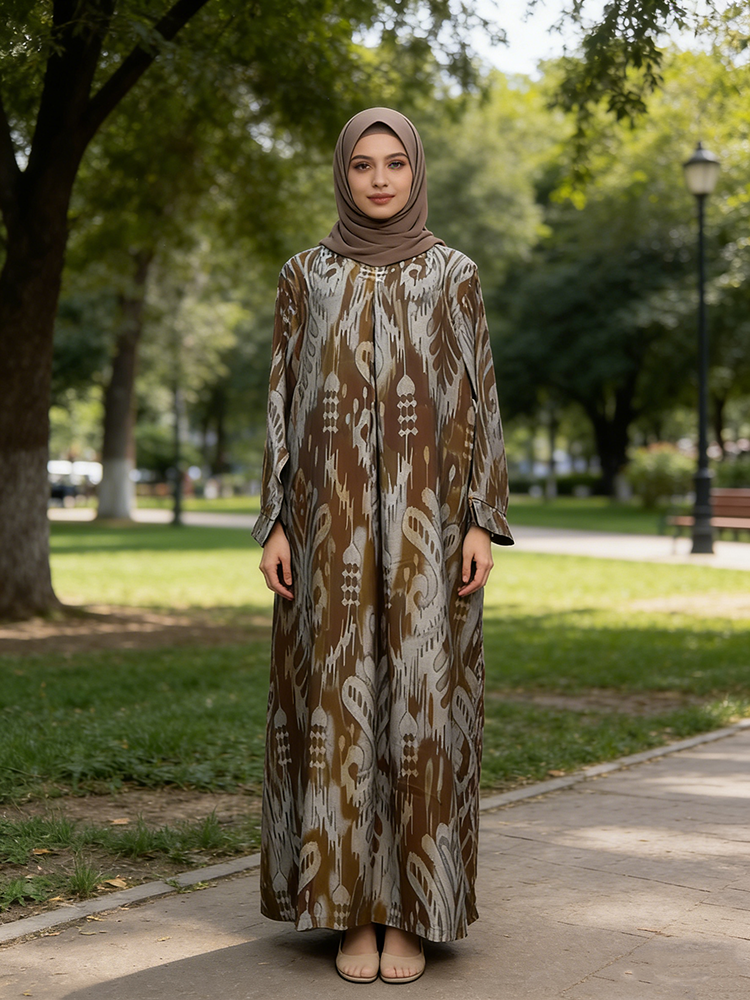 Elegant Ladies Muslim Dress New Fashion Robe Print Plus Size Loose Wholesale for Women Supply Modest Abaya One Breathable