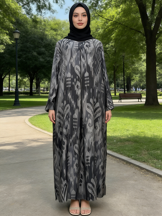 Elegant Ladies Muslim Dress New Fashion Robe Print Plus Size Loose Wholesale for Women Supply Modest Abaya One Breathable