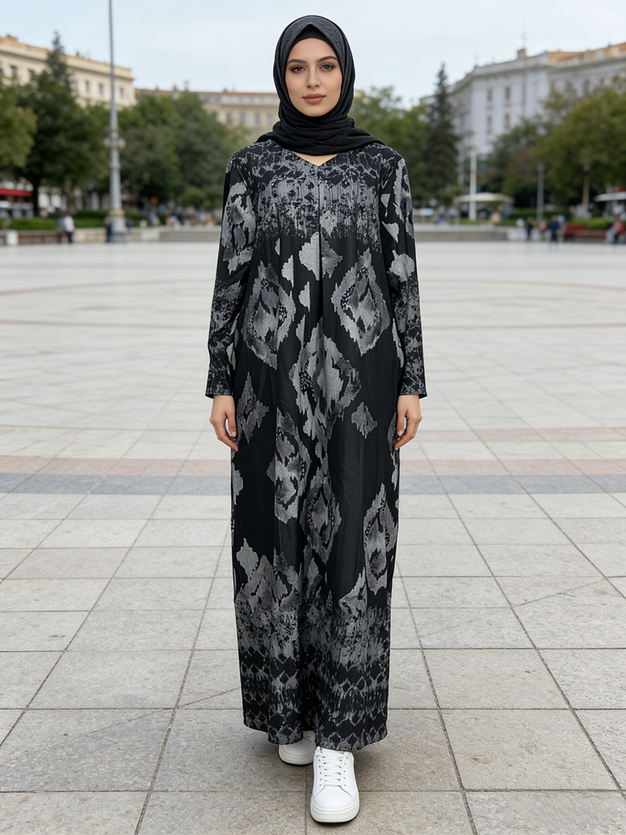 Factory Direct Sale Printed Women's Summer Spring Breathable Floor Length Long Sleeve Linen Loose Casual Design Traditiona