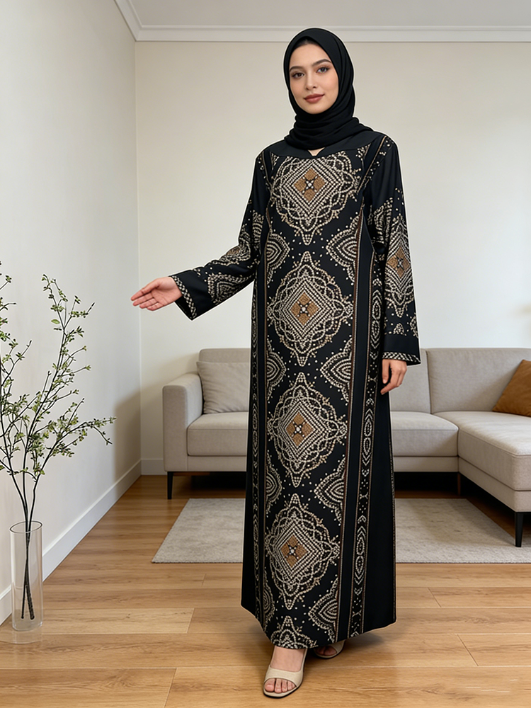Abaya Style Women's Clothing  Design Rayon Suits Printed Geometry Design Kurta Suit Set for Muslim Dress