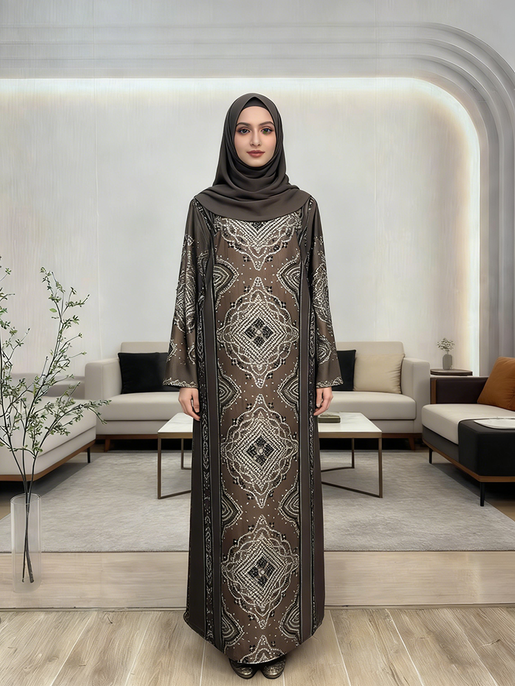 Abaya Style Women's Clothing  Design Rayon Suits Printed Geometry Design Kurta Suit Set for Muslim Dress