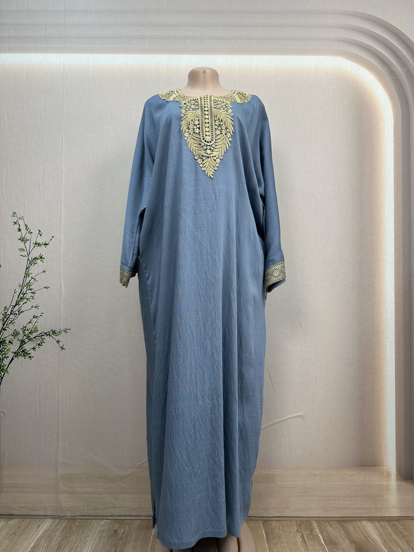 Breathable Floor Length Loose Fit Muslim Robe Popular Newly Summer Muslim Women's Rayon Abaya Dresses Floor Length Long Sleeve