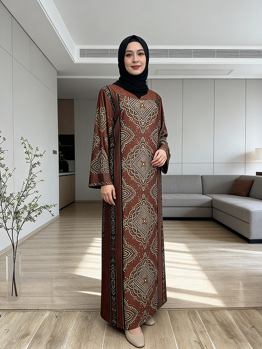 Abaya Style Women's Clothing  Design Rayon Suits Printed Geometry Design Kurta Suit Set for Muslim Dress