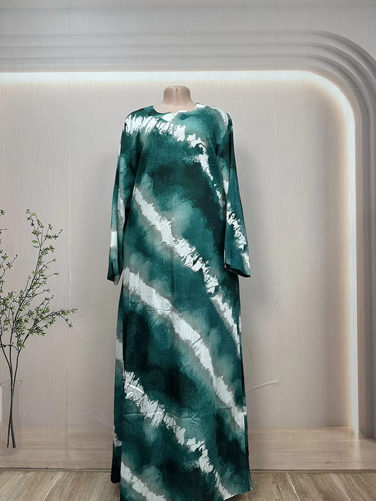 Newly Summer Muslim Women's Linen Abaya Dresses Floor Length Long Sleeve