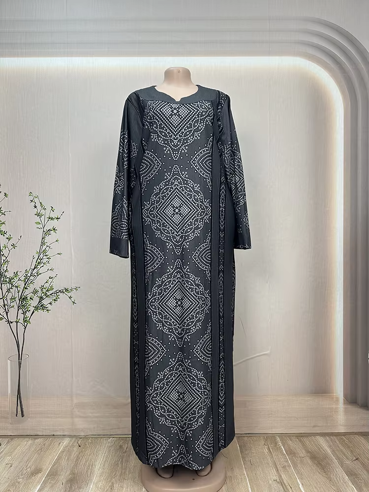 Abaya Style Women's Clothing  Design Rayon Suits Printed Geometry Design Kurta Suit Set for Muslim Dress