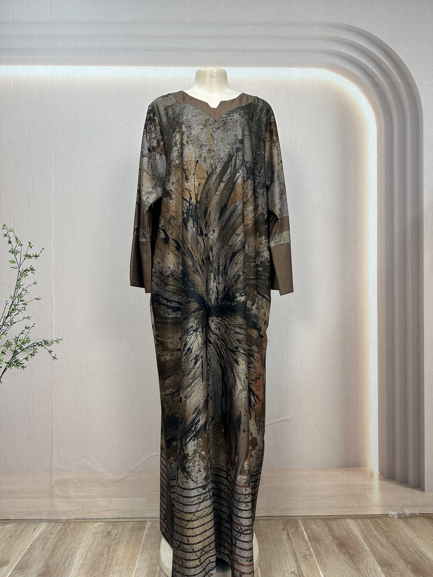 Muslim Dress Women's Casual Plus Size Long Sleeved Floor Length Rayon Dress