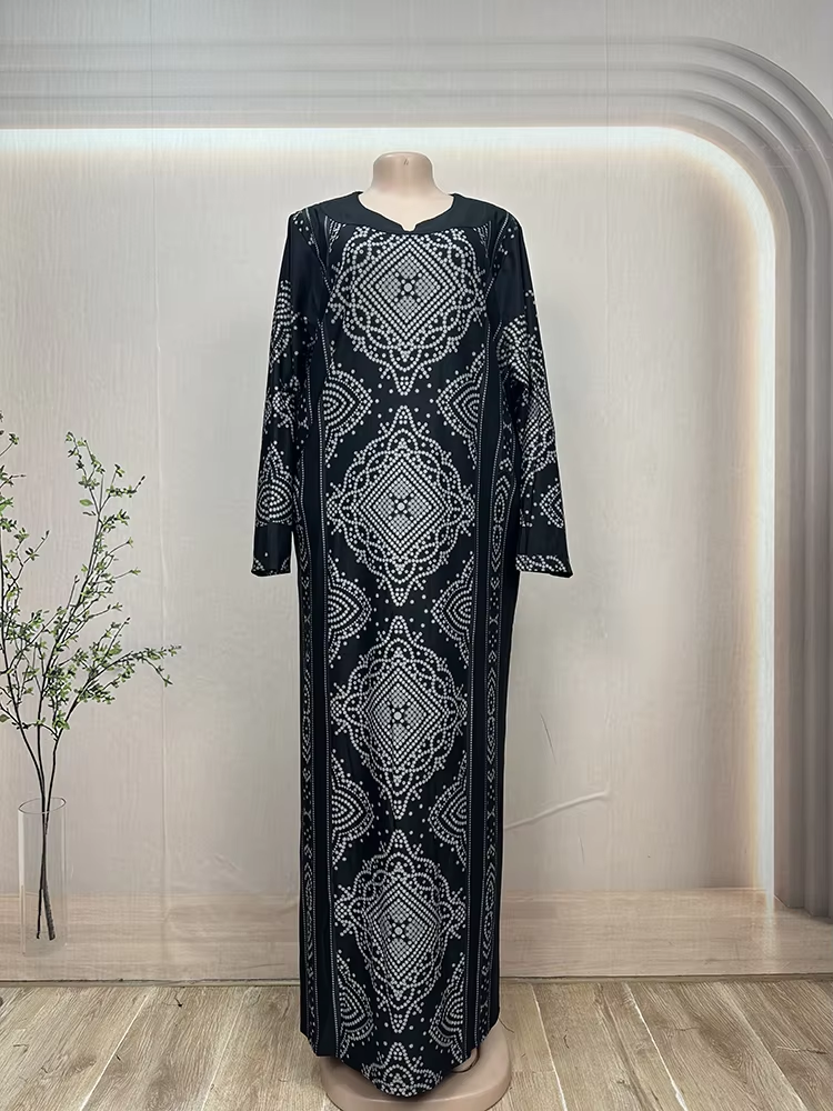 Abaya Style Women's Clothing  Design Rayon Suits Printed Geometry Design Kurta Suit Set for Muslim Dress