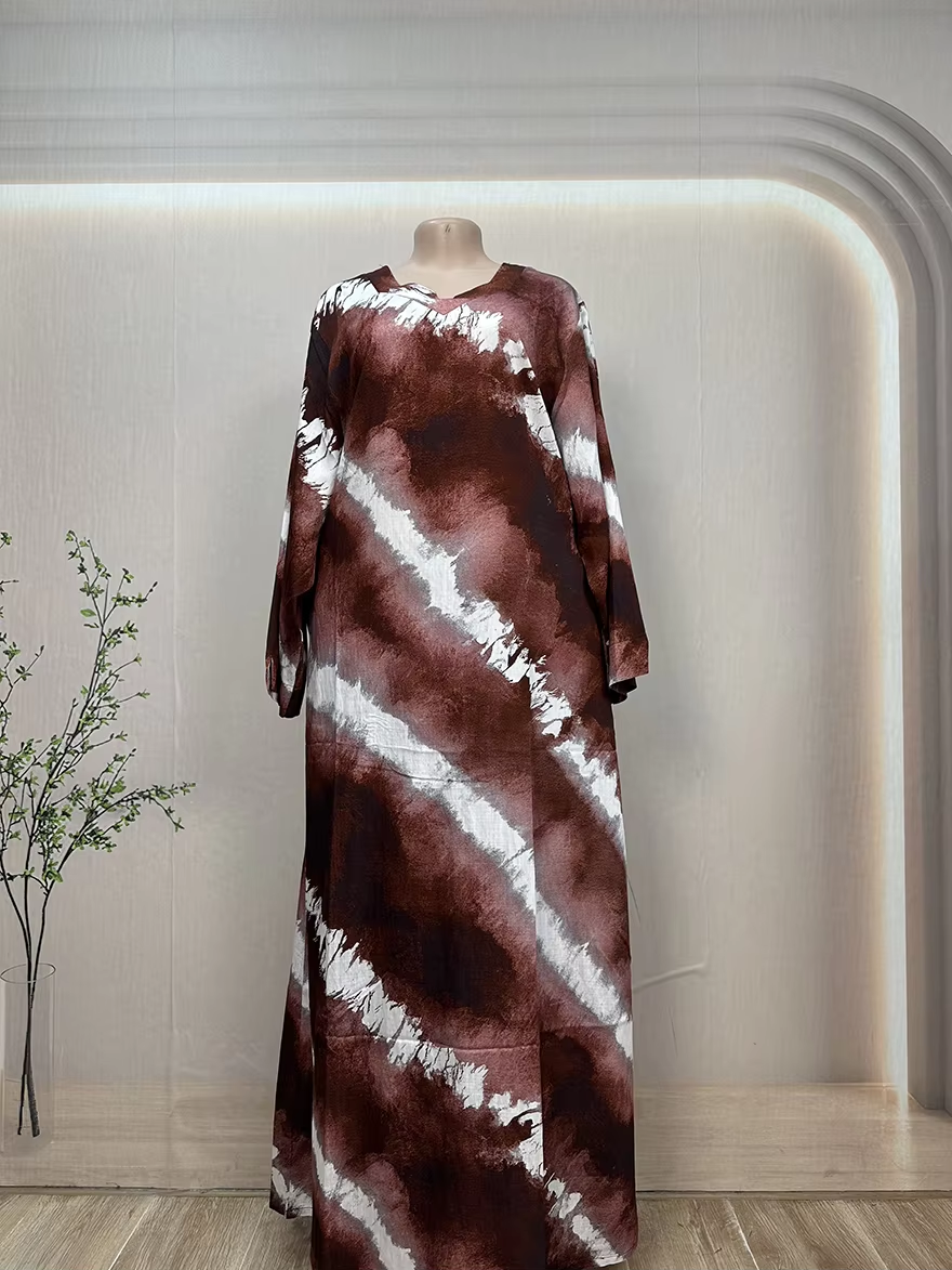 Newly Summer Muslim Women's Linen Abaya Dresses Floor Length Long Sleeve