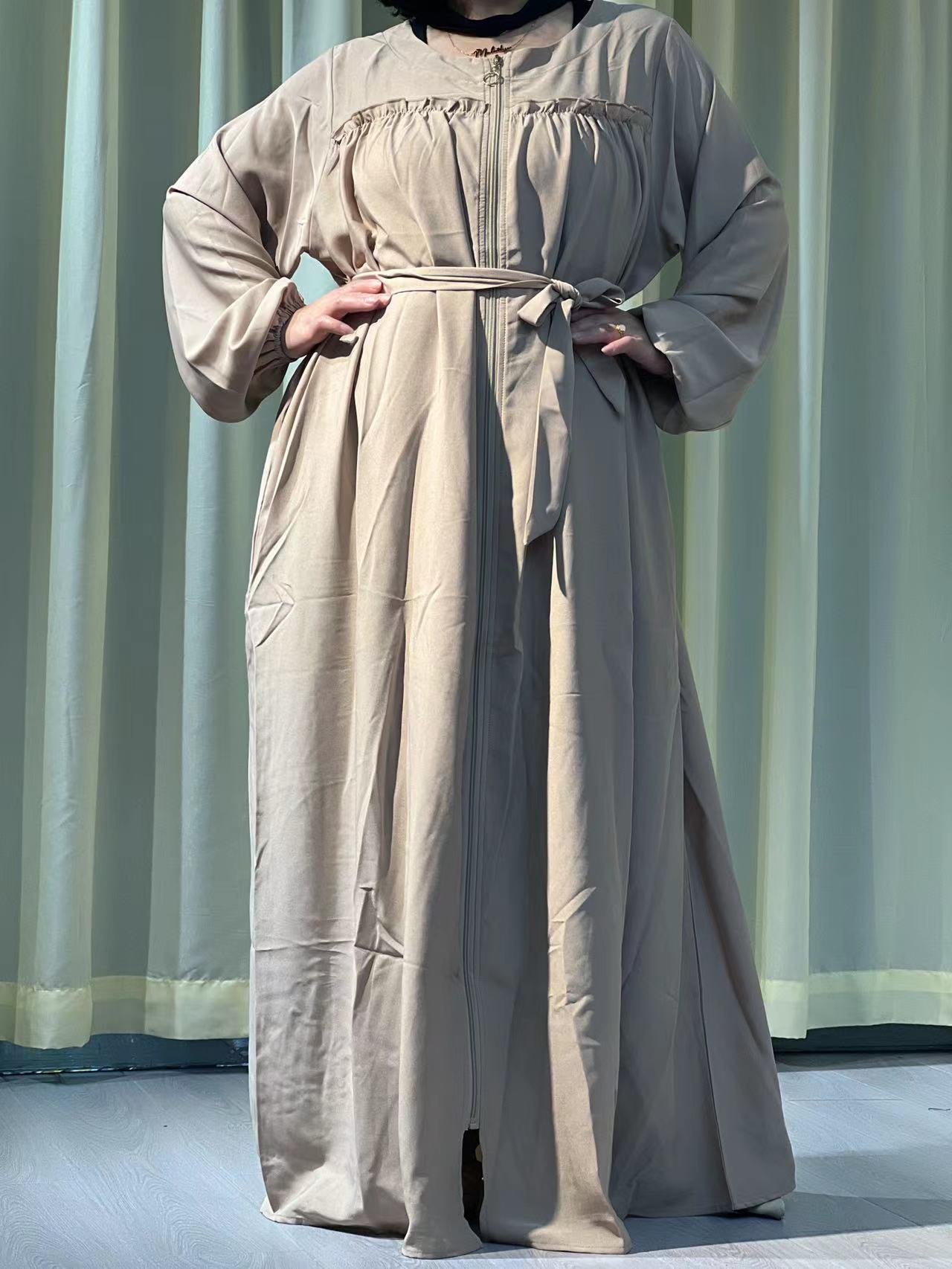 A9【H88】Muslin Women plain Long Sleeves Loose style Dress