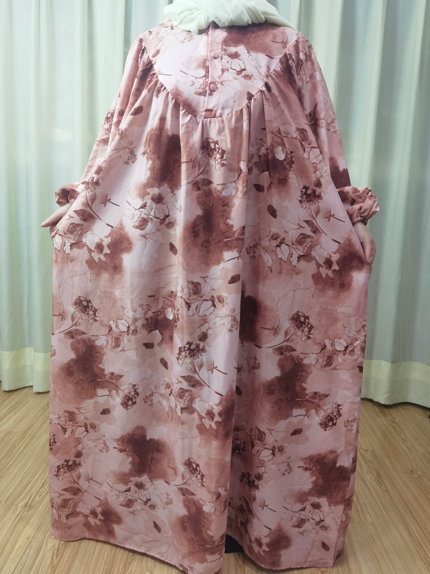 A5【531】2024 Women Dubai Watercolour printing Long Maxi Dress Long Sleeves