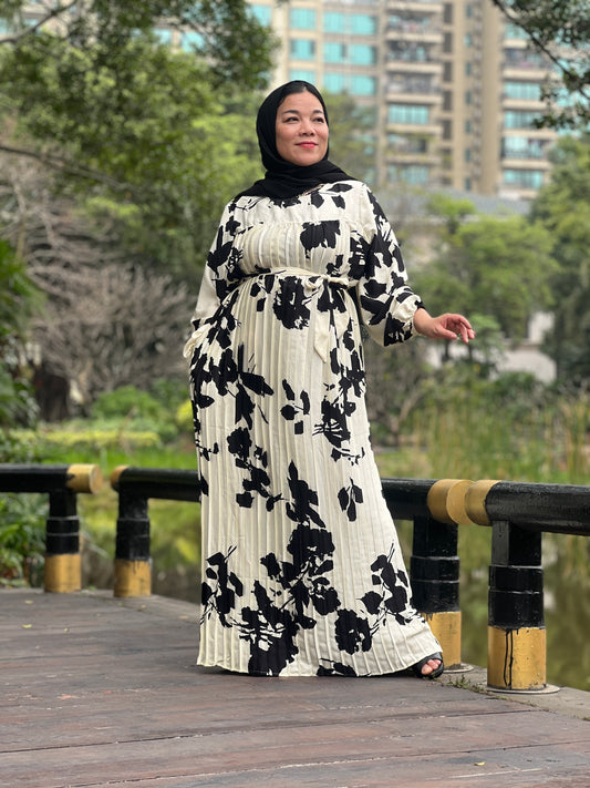 A4【A29-8】Pure high quality Printed pleats satin for 2024 eid new fabeic new style