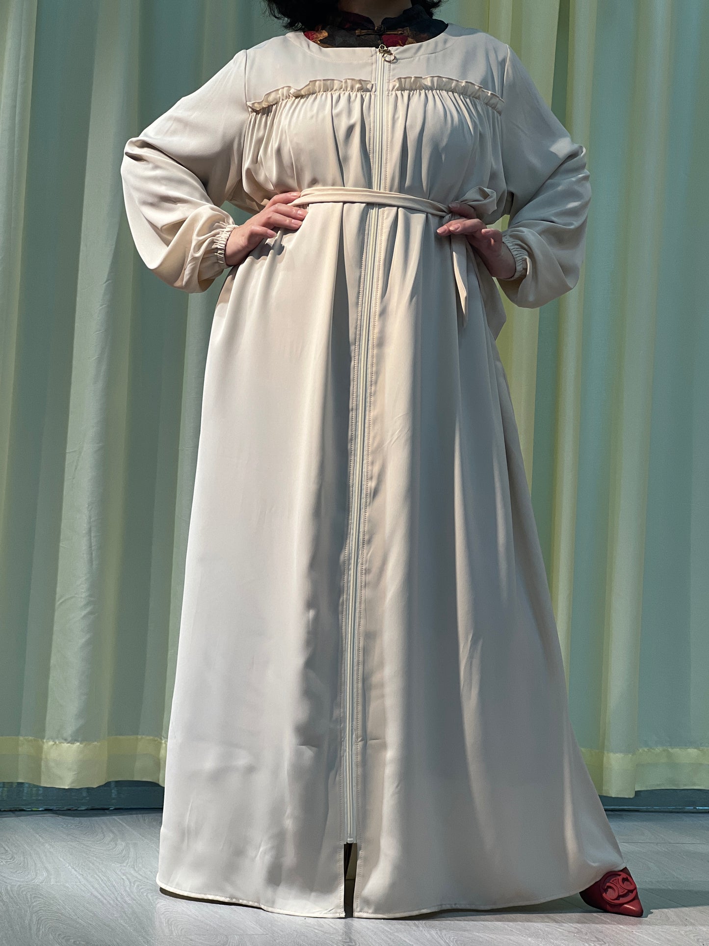 A9【H88】Muslin Women plain Long Sleeves Loose style Dress