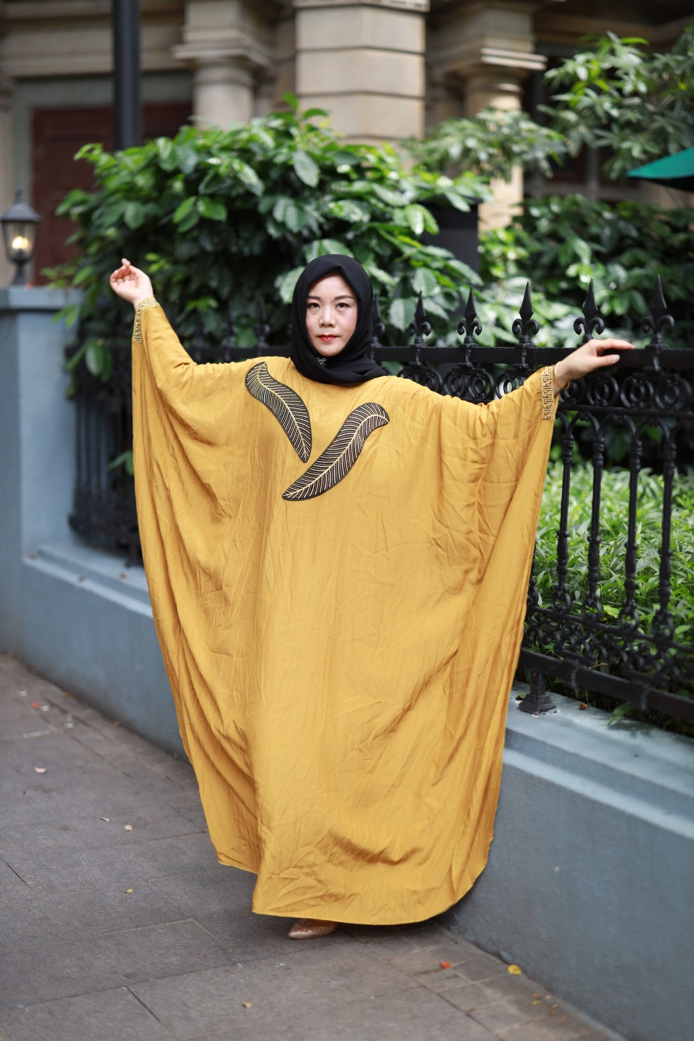 【T18】Muslim Dresses for Women Butterfly Style Abaya Arabic Maxi Dress