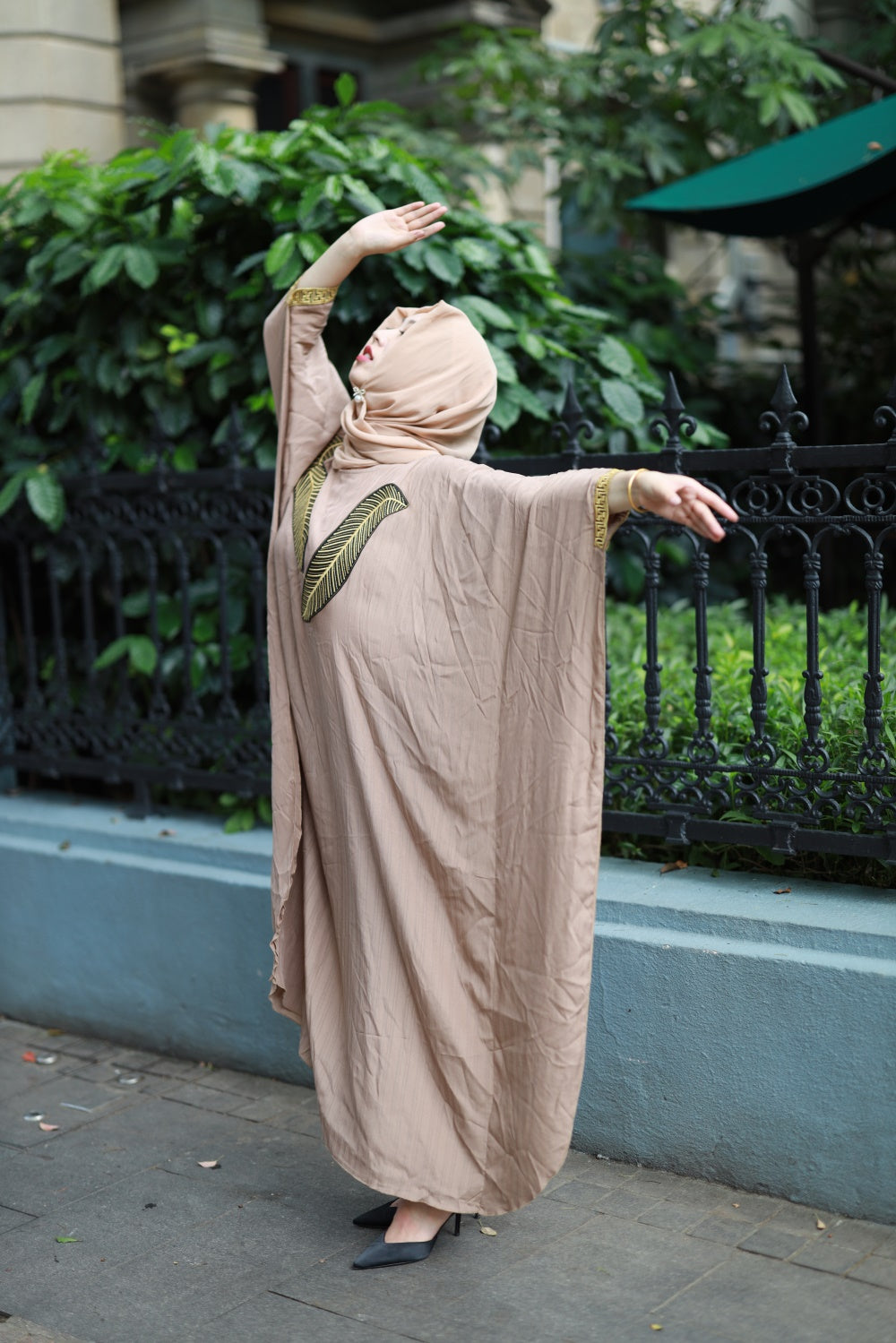 【T18】Muslim Dresses for Women Butterfly Style Abaya Arabic Maxi Dress