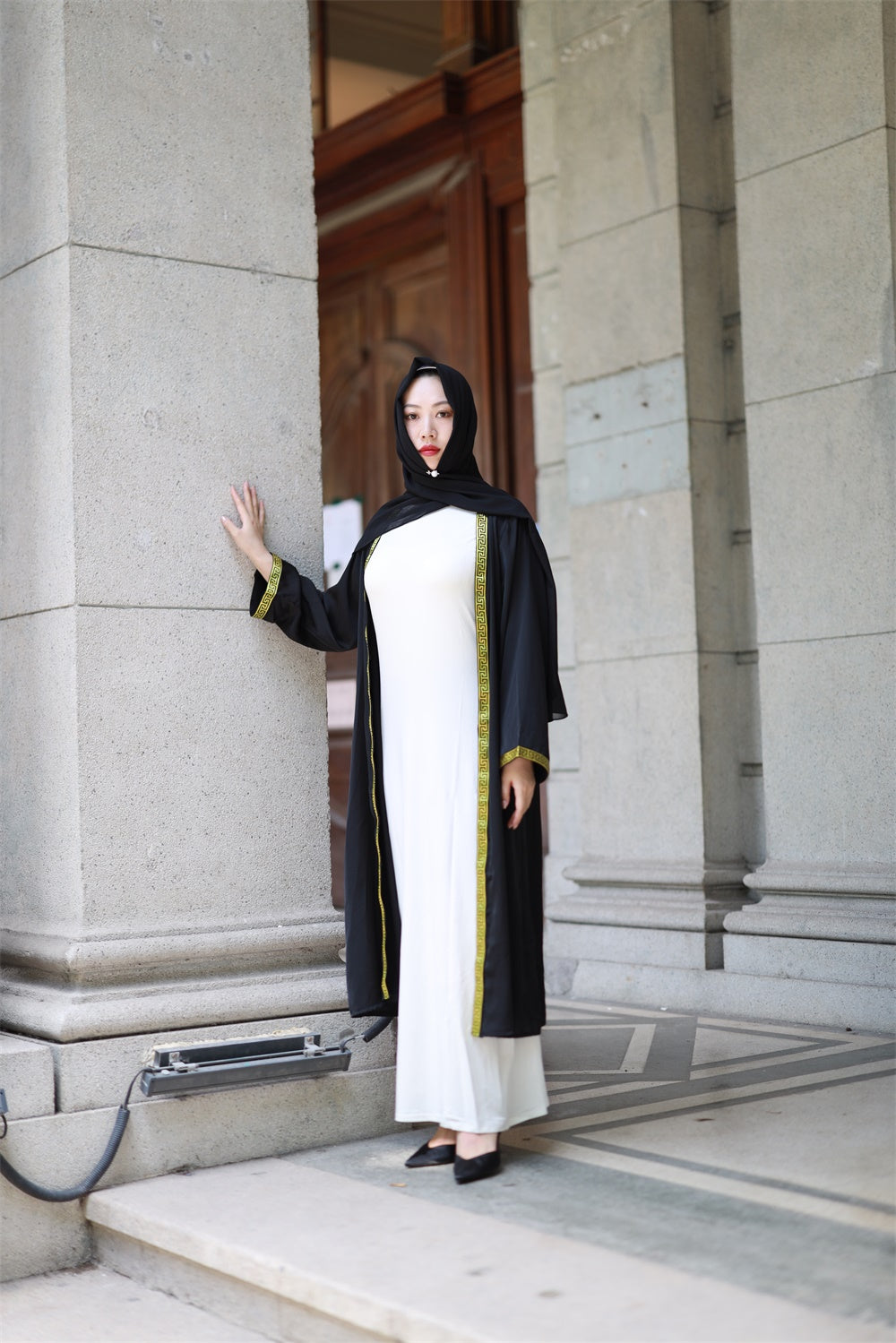 【T49-1】Open Abayas Muslim Dress for Women Long Sleeve