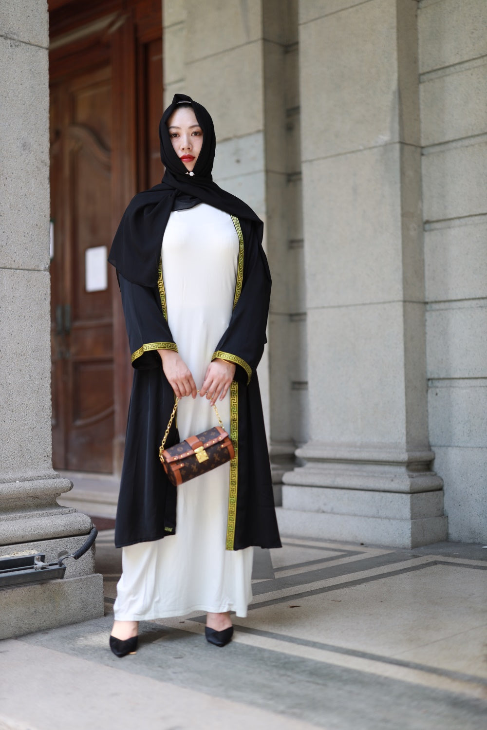 【T49-1】Open Abayas Muslim Dress for Women Long Sleeve