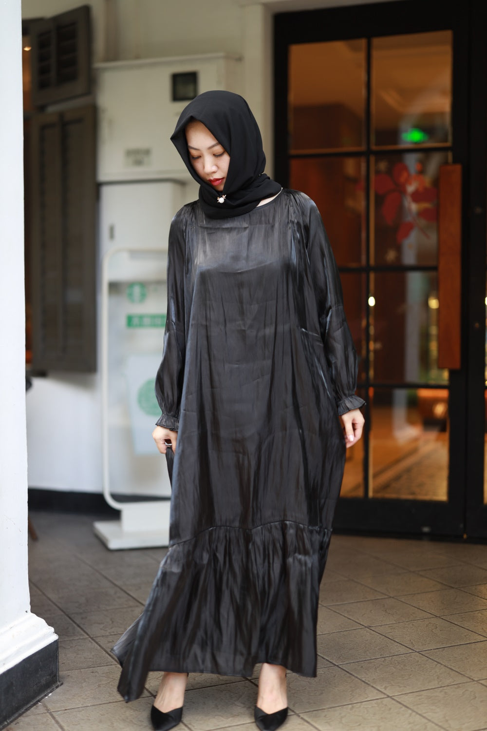 【T113】Rainbow Hot sale 4 colors Islamic clothing puff sleeve shiny long dress for Muslim Women