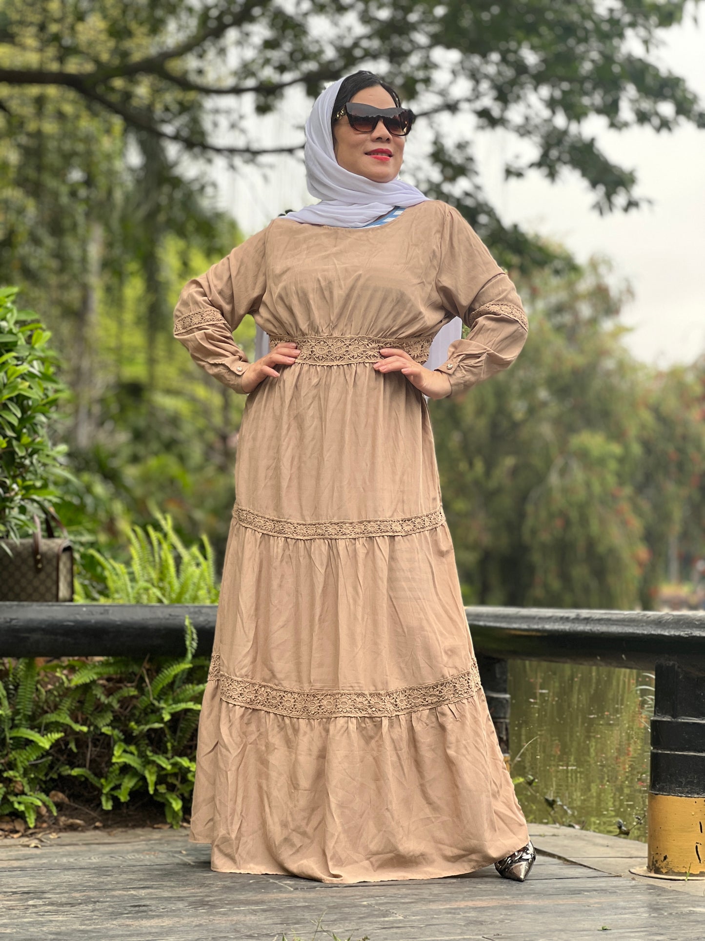 A8【A7214-2】Solid Loose Long Maxi Dress Cotton Linen Long Muslim Dress