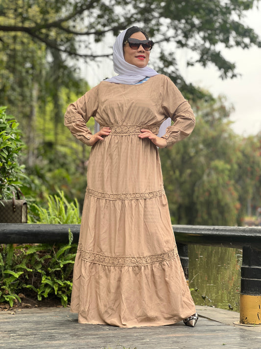 【A7214-2】Solid Loose Long Maxi Dress Cotton Linen Long Muslim Dress