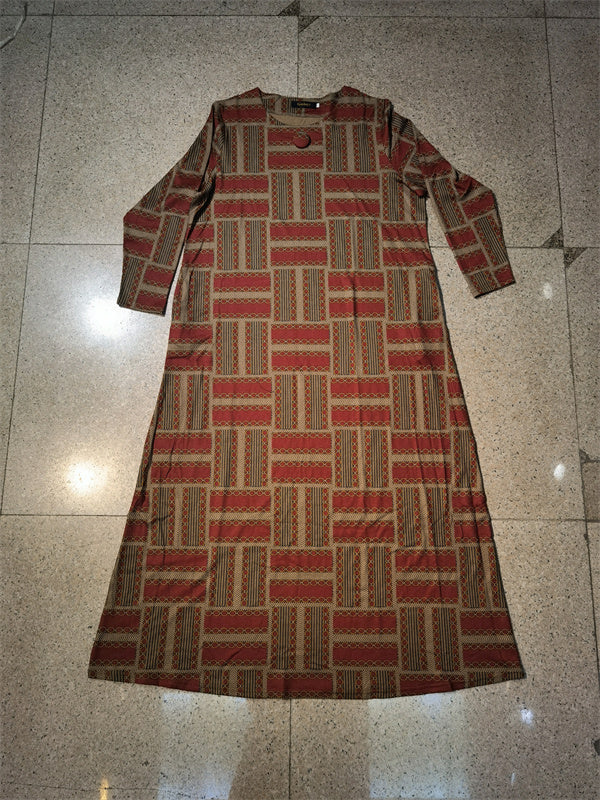【H06-4】Muslim Women's winter spinning print long dress