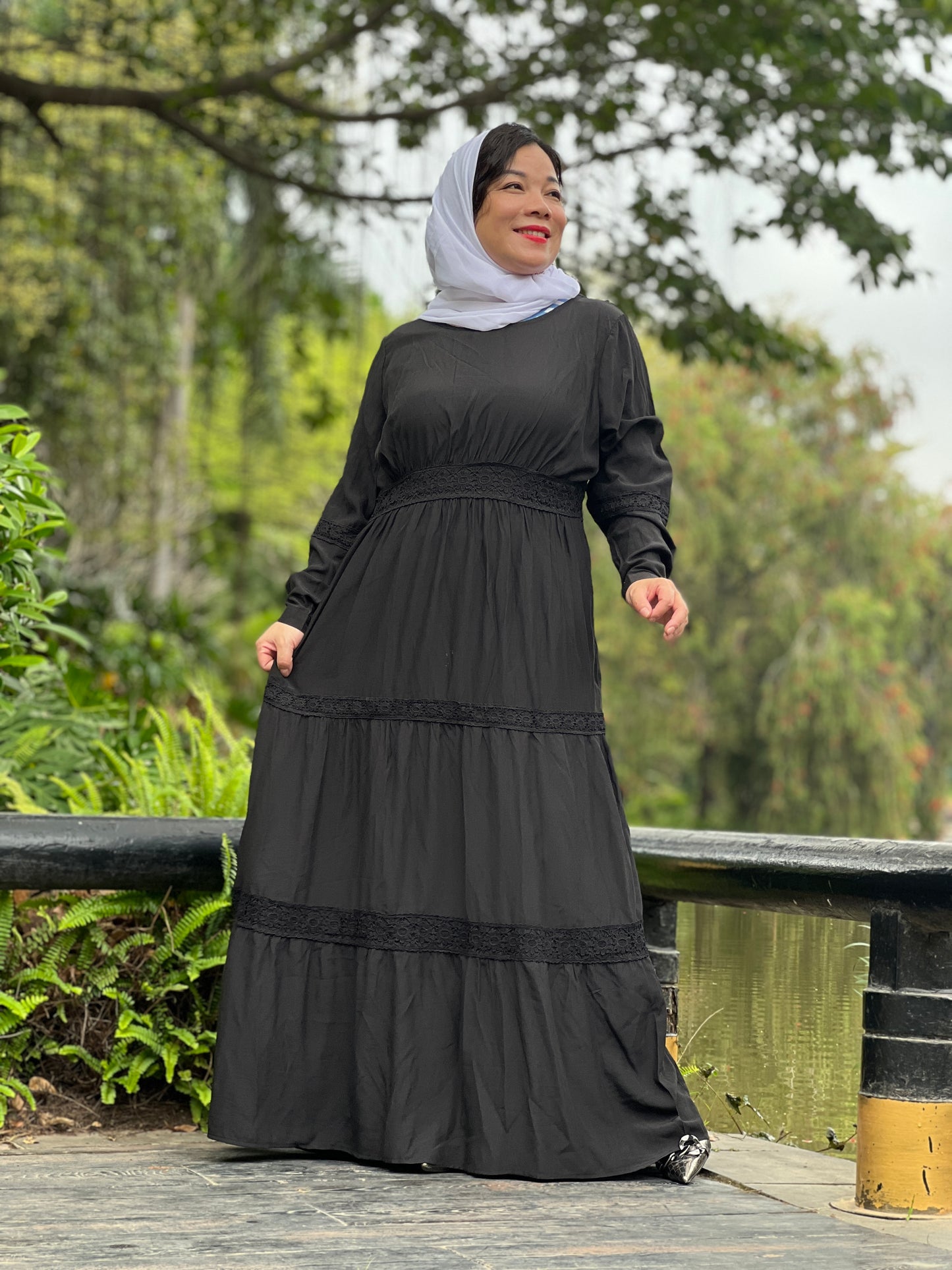 【A7214-2】Solid Loose Long Maxi Dress Cotton Linen Long Muslim Dress