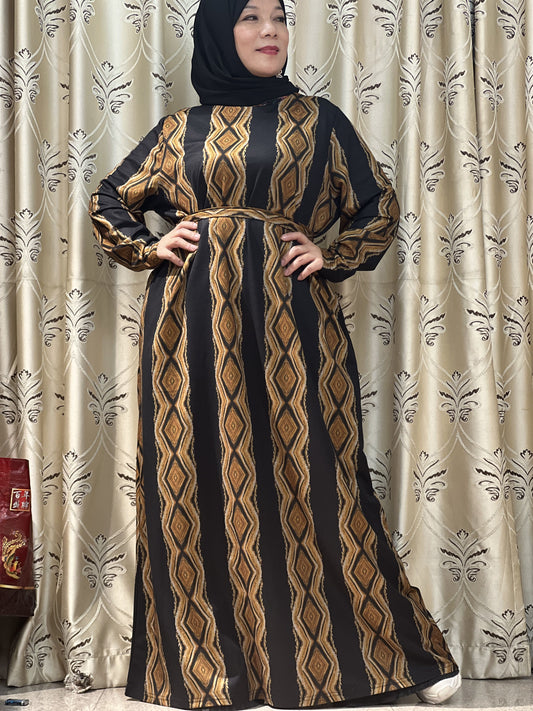 【H15-928】Muslim Women's winter spinning print long dress