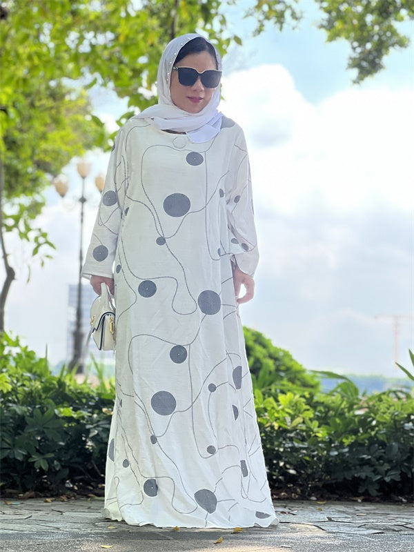 【H12-481】Solid Loose Long Maxi Dress Cotton Linen Long Muslim Dress