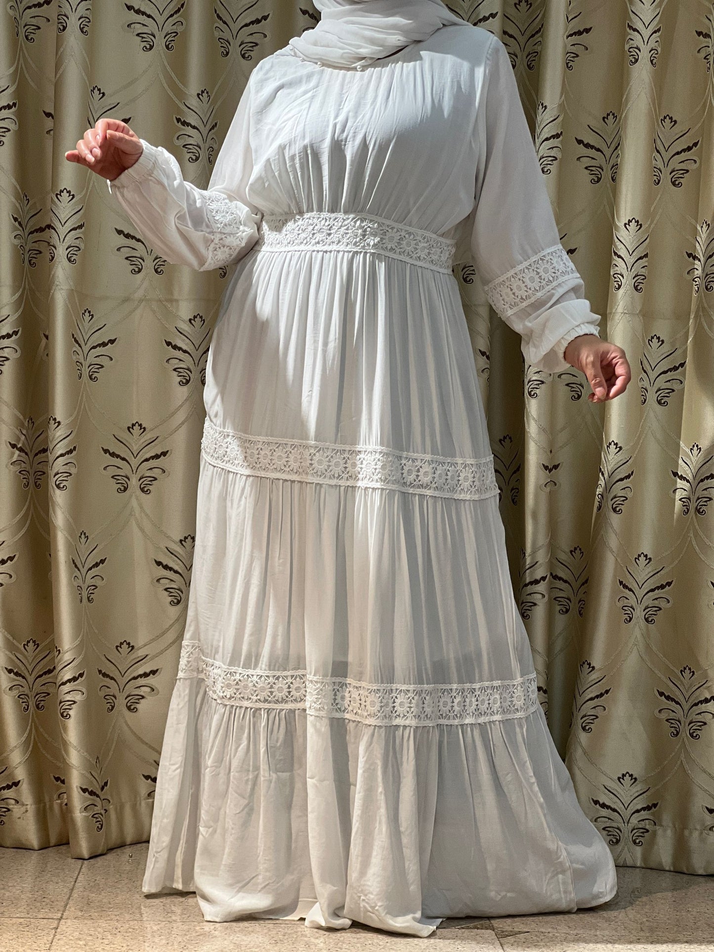 【A7214-2】Solid Loose Long Maxi Dress Cotton Linen Long Muslim Dress
