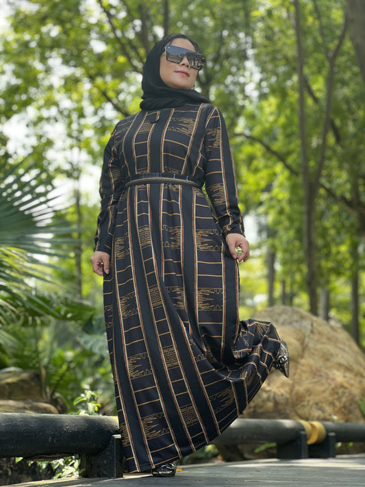 【H15-926】Muslim Women's winter spinning print long dress