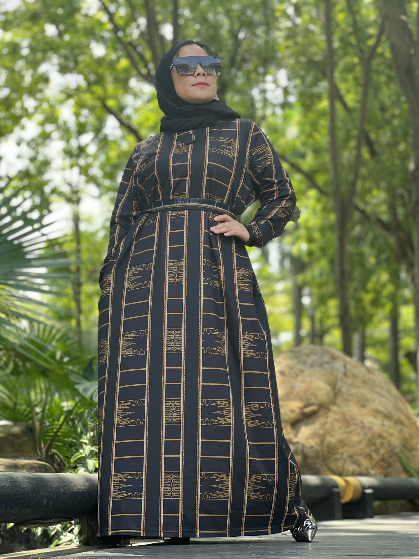 【H15-926】Muslim Women's winter spinning print long dress