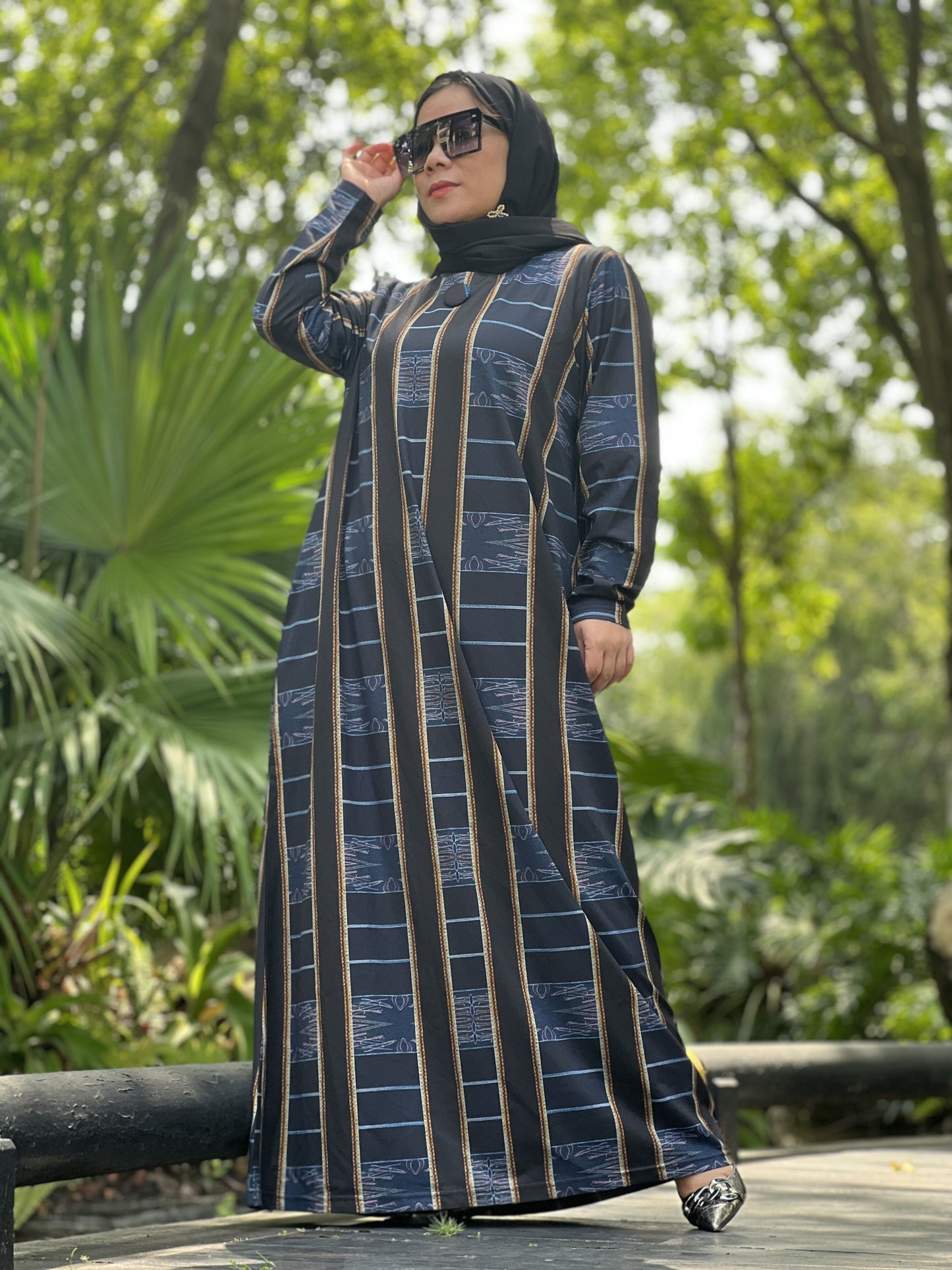 【H15-926】Muslim Women's winter spinning print long dress